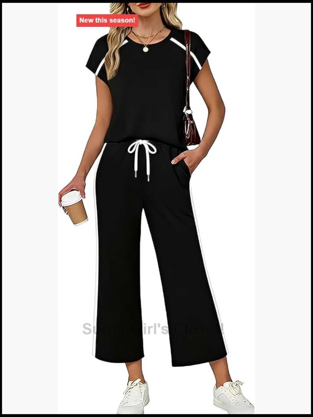 Two Piece Lounge Set - Cotton Blend Wide Leg Crop Pants Set Travel Outfits